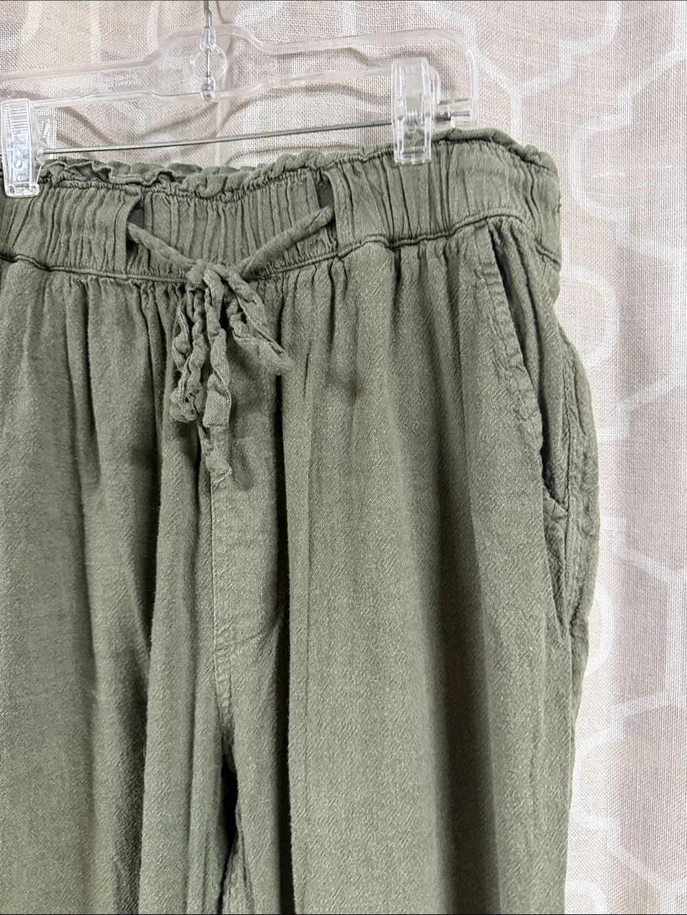 Hollister ultra high rise Olive green Drawstring Jogger Pants linen blend